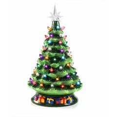 Vintage Ceramic Christmas Tree XL 24" Pre-Lit Battery-Powered Hand Painted Timer 