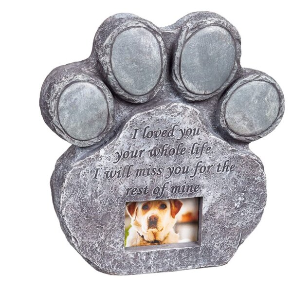 Sadly Missed Dog Pet Memorial Stone Look Resin Paw Print Photo Frame Tribute 