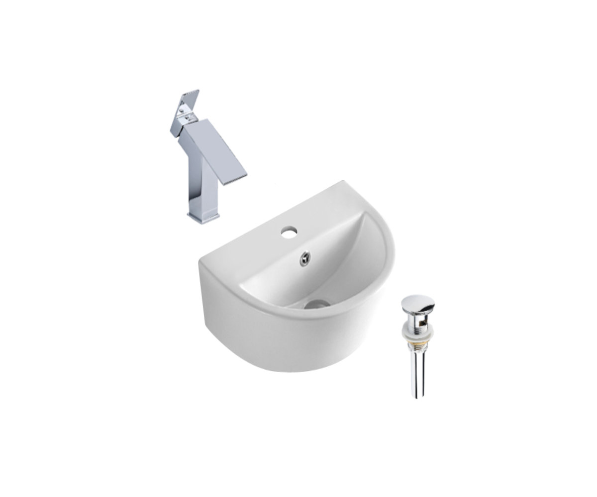 DROP Bath And Kitchen 17.5'' Ceramic UShaped Wall Mount Bathroom Sink