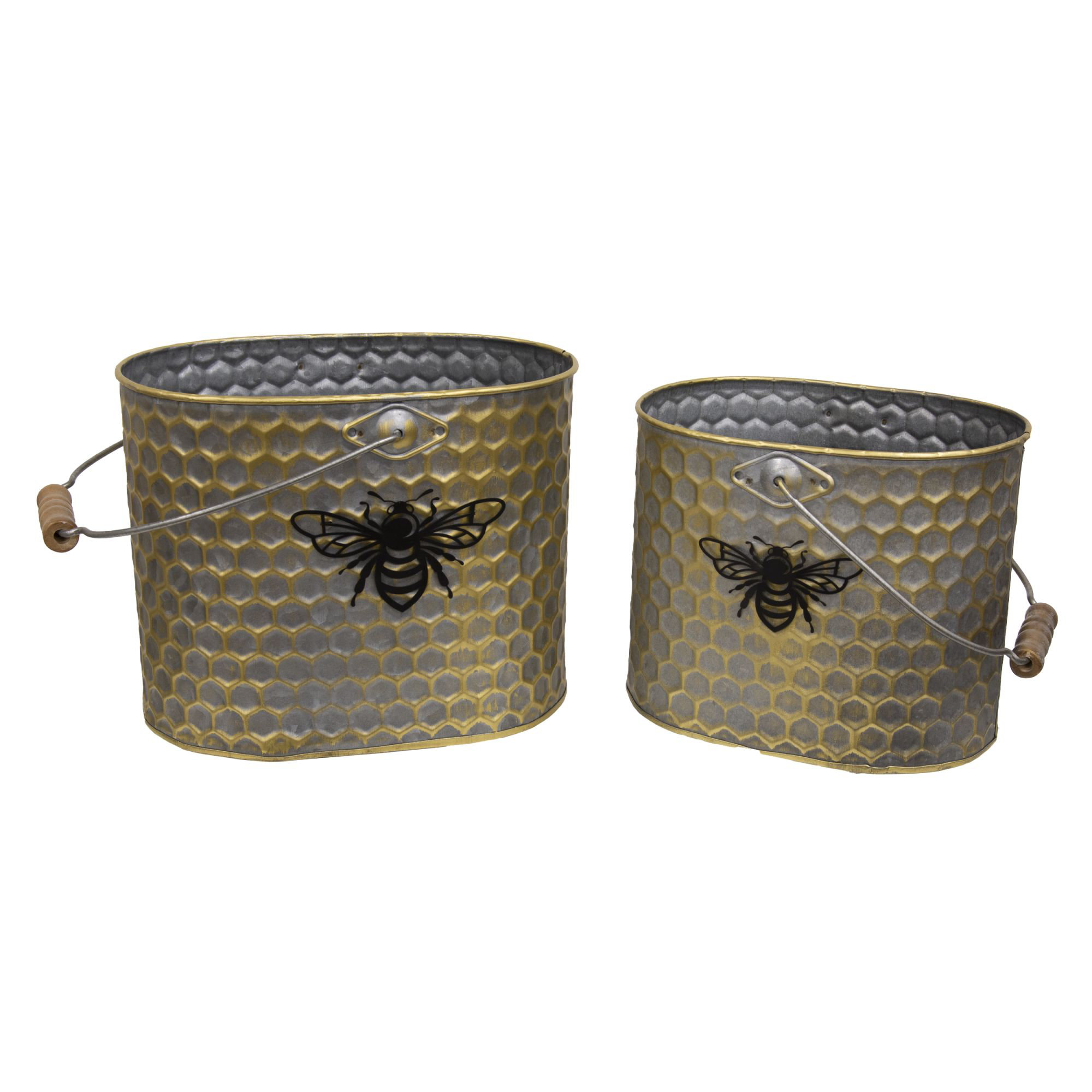 August Grove® 2/Set Metal Oval Bee Buckets W/Handles Wayfair