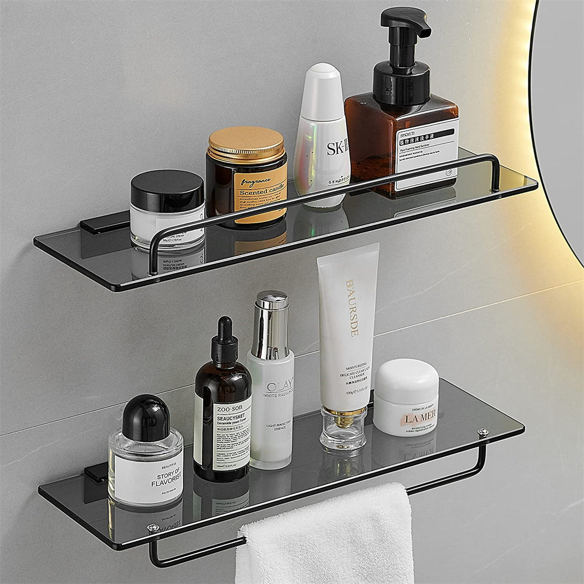 Rebrilliant Glass Shelf For Bathroom 15.7In Bathroom Shelves Wall Mounted Tempered Glass Shelf
