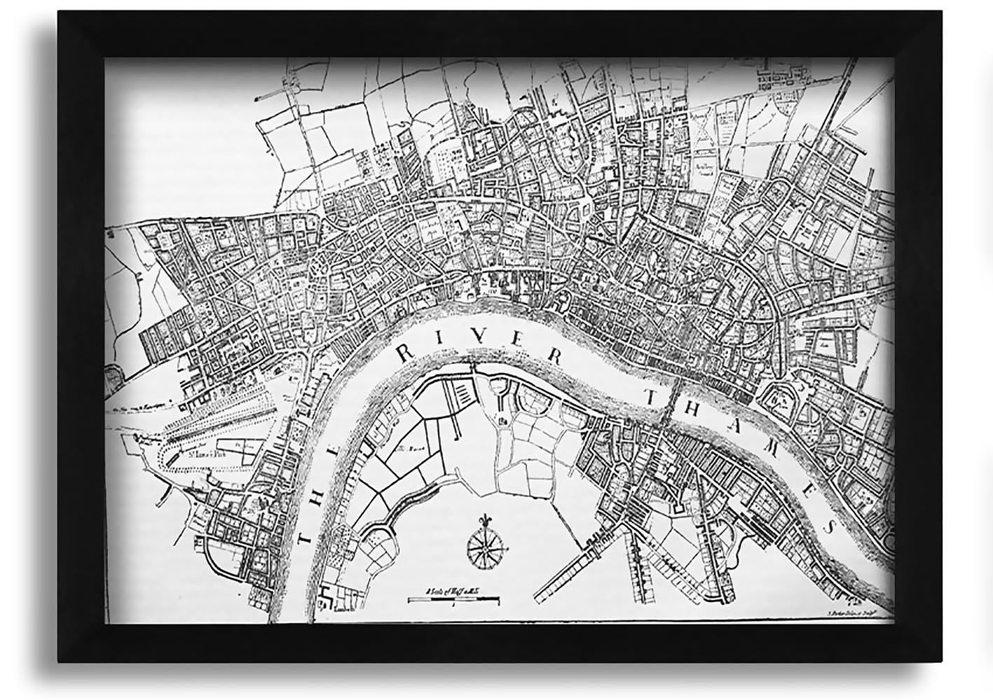 Borough Wharf Map Of The River Thames Picture Frame Painting on