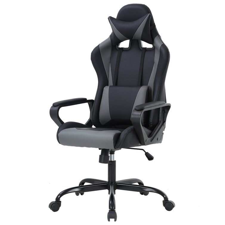 Grey Gaming Office Chair Gaming Chair Racing Style Adjustable Height High-Back PC Computer Chair Executive and Ergonomic Style Swivel Chair with Footrest Headrest and Lumbar Support 