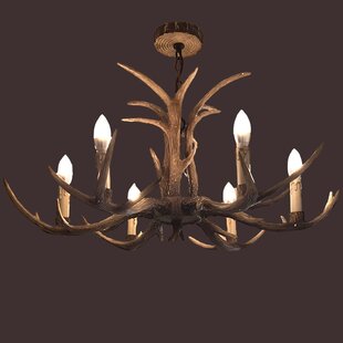 Vintage Chandelier Pendant Lamp Deer Horn Resin 2Lights Antler Ceiling Light 