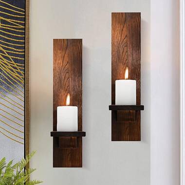 Interior Flair Rustic Reclaimed Brown Wood Pewter Grey Iron Candle Holder Lantern Wall Sconce 