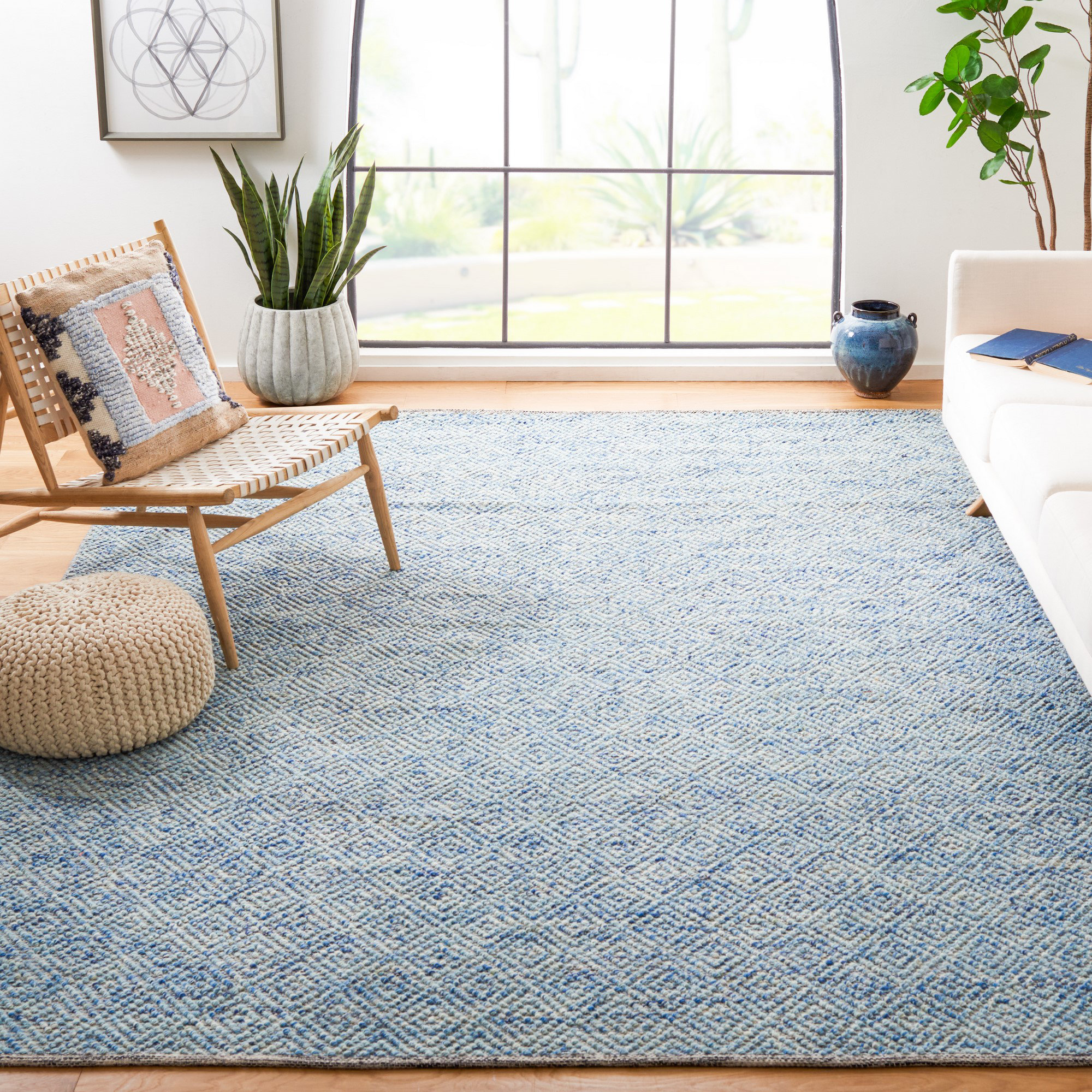 Highland Dunes Tulane Geometric Handmade Flatweave Wool Blue Area Rug