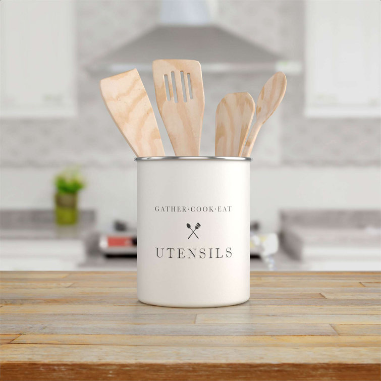 Gracie Oaks Metal Utensil Crock Holder, Rustic Farmhouse ...
