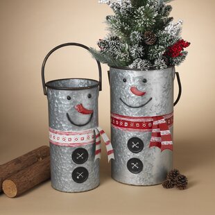 Christmas Galvanized Tin Bucket Merry Xmas Farmhouse Holiday Decor Planter 