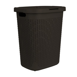 60L Woven Style Rattan Plastic Laundry Basket Bathroom Bin Storage Tidy Box Grey 