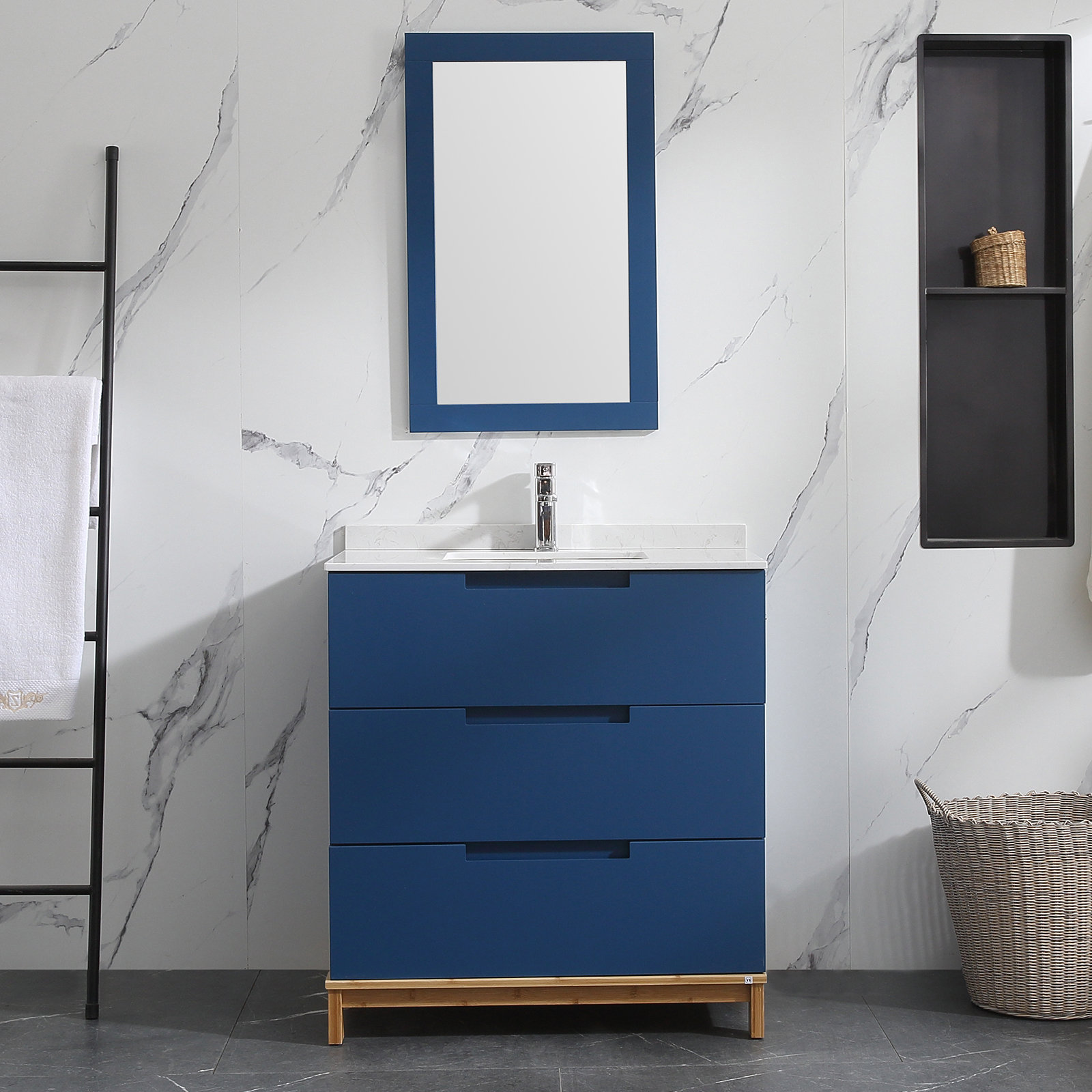 Ebern Designs 32Inch Navy Bathroom Vanity With Sink Backsplash Set And