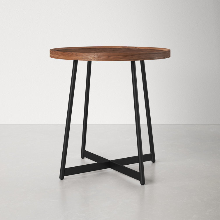Niklaus 23" Round Walnut Veneer Side Table with X-Shaped Steel Base