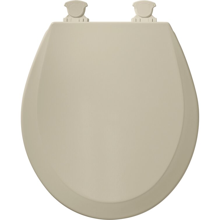 Bathroom Round Closed Front Toilet Seat Lid Cover Beige Hinges Bumpers Lift Off 