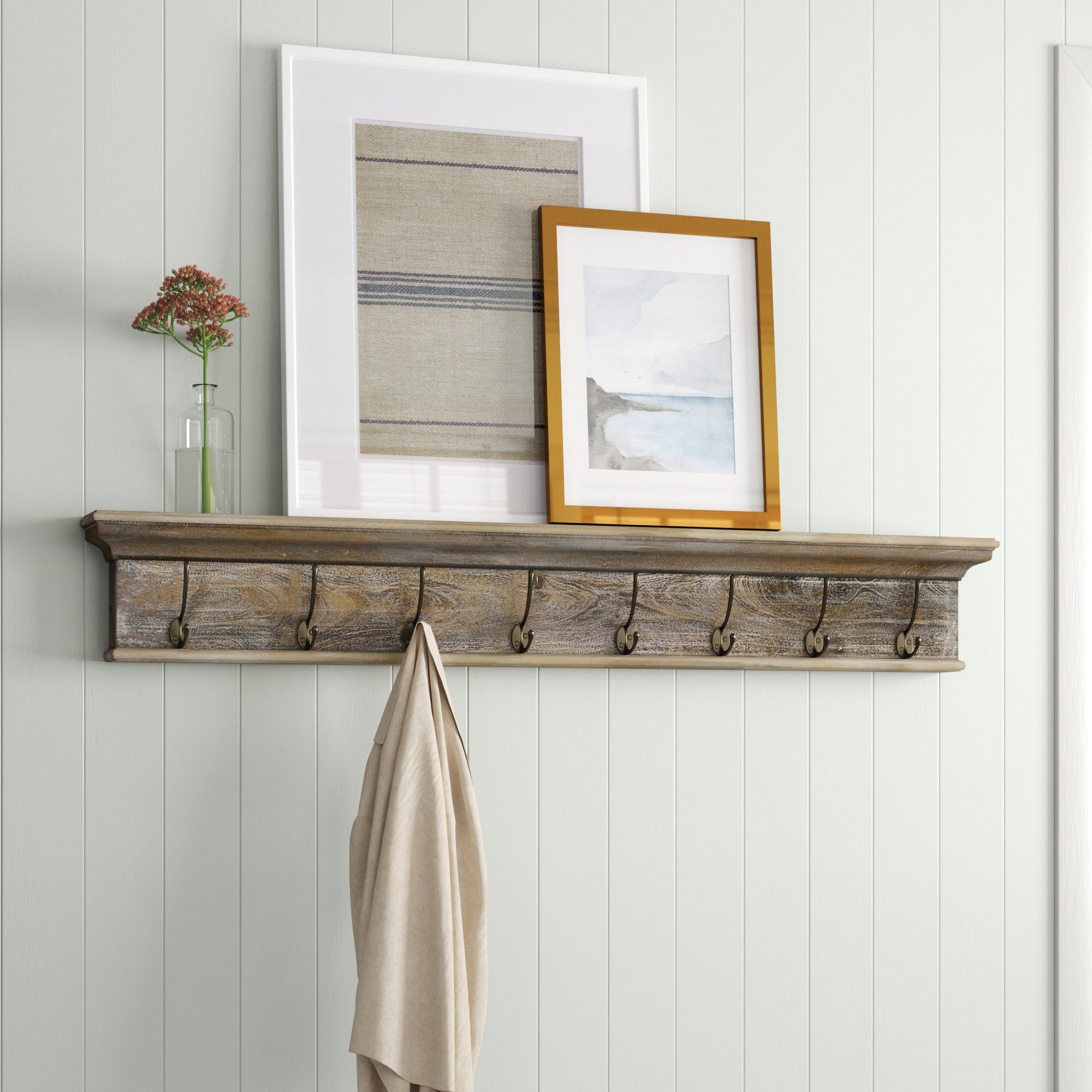 Sand & Stable Sorrento Solid Wood 8 Hook Wall Mounted Coat Rack