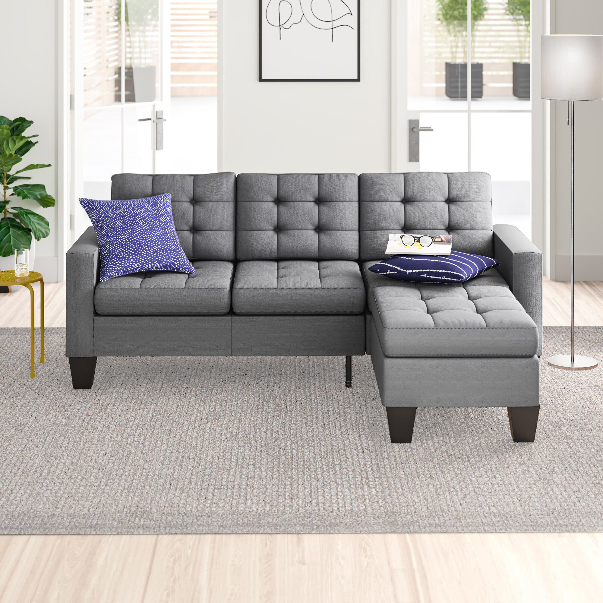 Clem 81″ Wide Linen Reversible Sofa & Chaise with Ottoman
