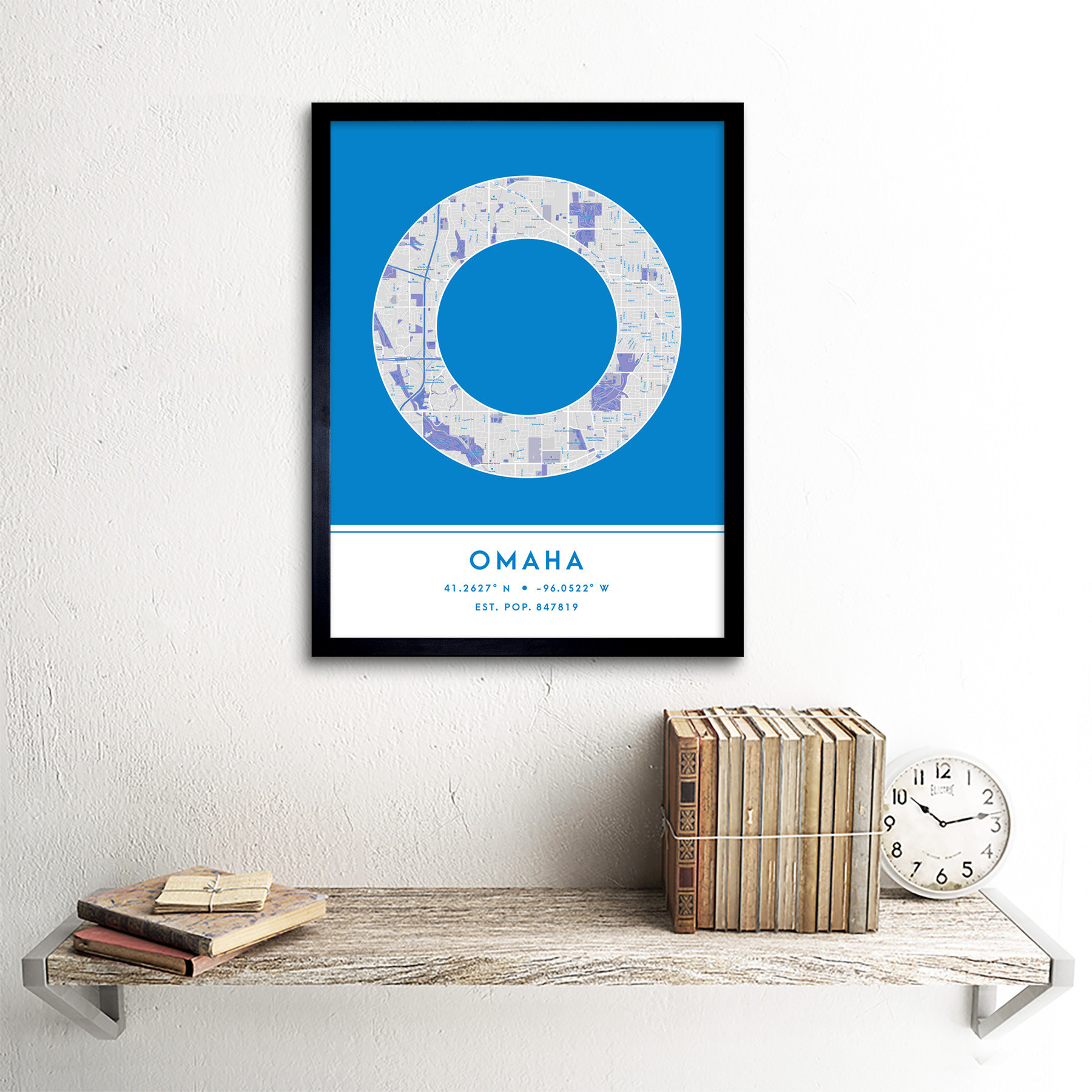 Wee Blue Coo Omaha City Map Omaha Blue Picture Frame Wayfair.co.uk