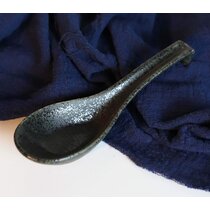 Pack Of 10 Artistic Textured Speckled Black Ceramic Zen Ladle Hook Soup Spoons 