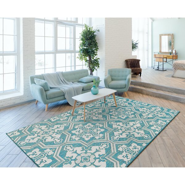 New Teal Blue Rug Washable Pet Friendly Patio Mat Geometric Indoor Outdoor Rugs 