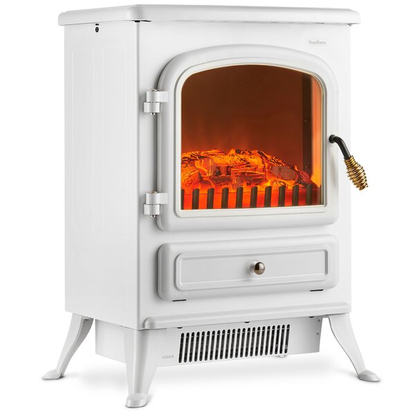 LIVIVO Retro Styled 1.8Kw Electric LED Log Fire Effect Fire with Freestanding Modern Design and Independent Heat and Light Controls White 