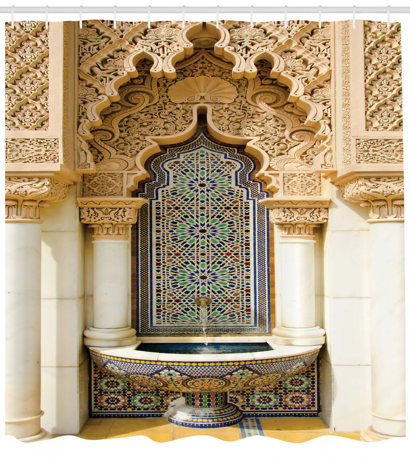 Moroccan Stall Shower Curtain Arabic Mosaic Pattern Print for Bathroom 54"x78" 