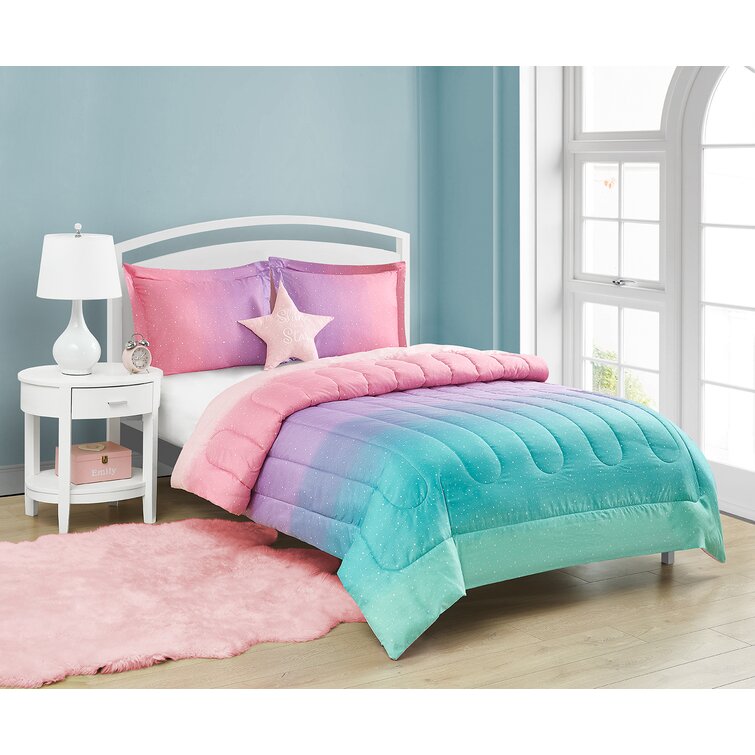 Free Light Gray and Pink Viasoft Reversible Comforter Set by Vianney 