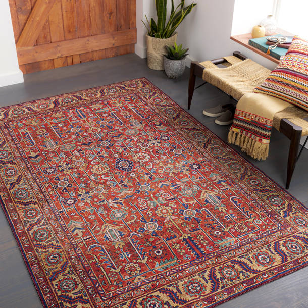 Bungalow Rose Daria Performance Pink/Red/Blue Rug & Reviews | Wayfair