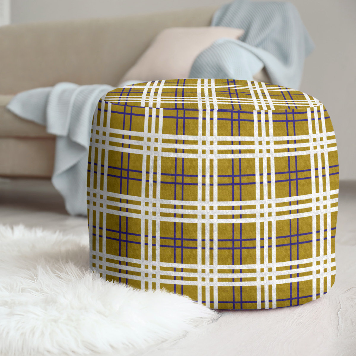 East Urban Home 20.5'' Wide Round Plaid Pouf Ottoman | Wayfair