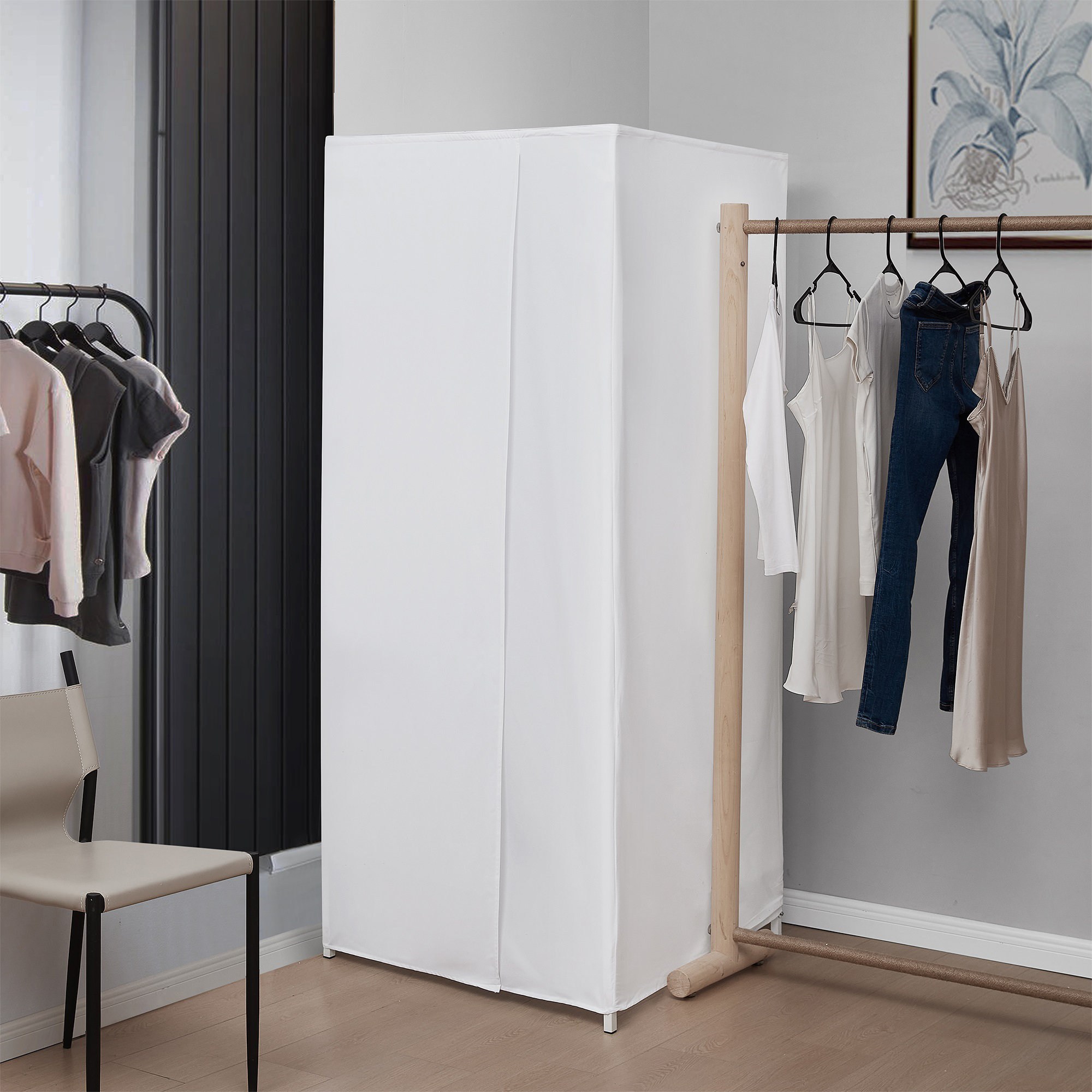 DormCo Retractable Portable Changing Room Divider White Frame with Fabric Wayfair