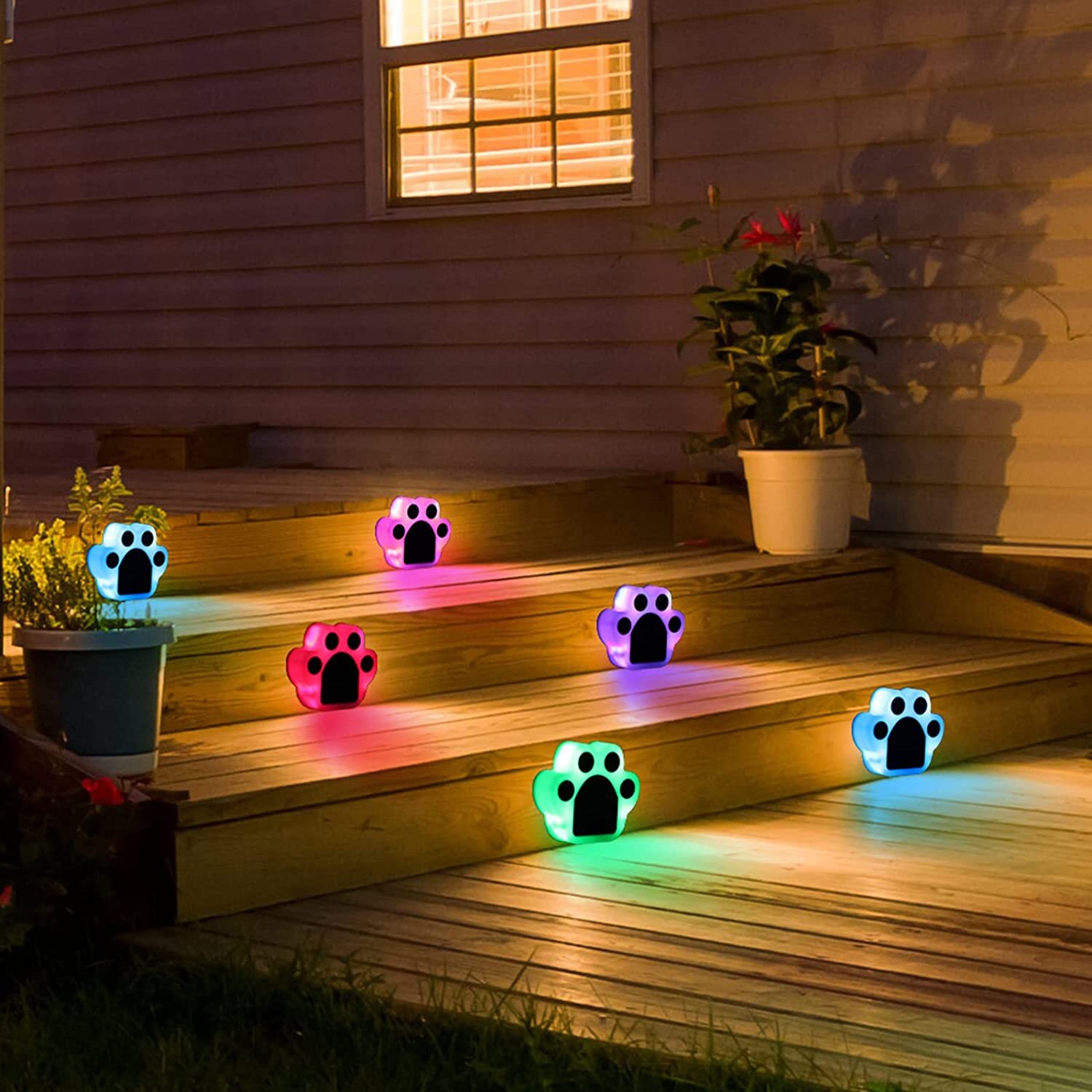 4 x Solar Dog Cat Animal Paw Print Lights Garden Outdoor LED Path Lawn Decor New 