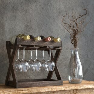 Bar Rustic Wood Wine Display Shelves Perfect for Home Decor & Kitchen Storage Rack SMHOUSE Wine Rack Countertop Cabine Hold 4 Bottles and 4 Glasses Wine Holder Storage Stand Cellar 