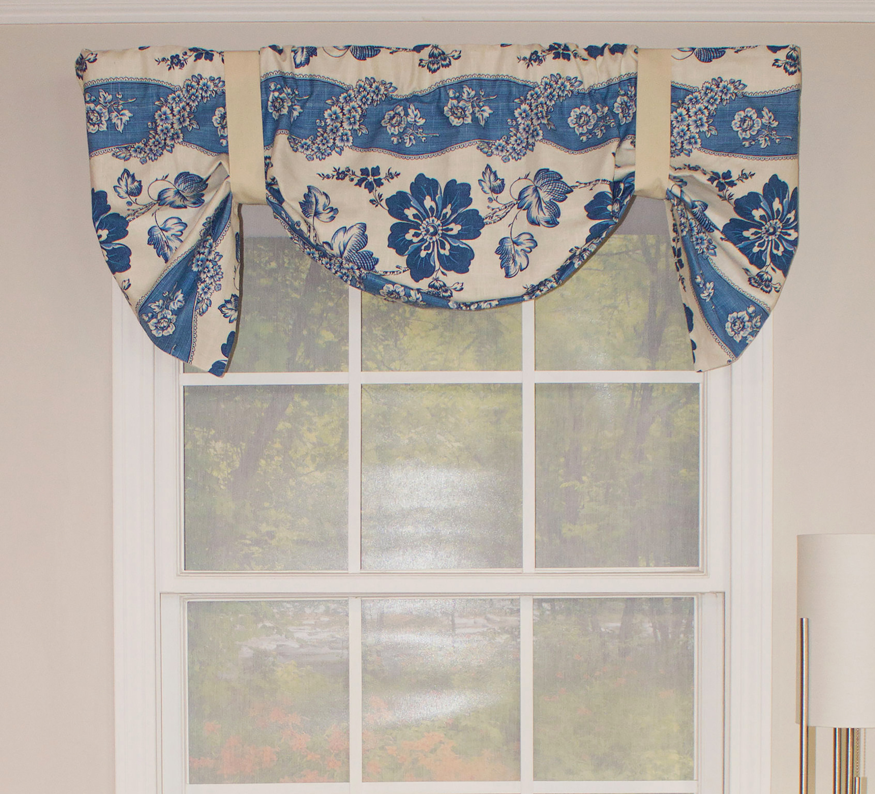 Winston Porter Germon Floral Cotton TieUp 50'' Window Valance in Blue