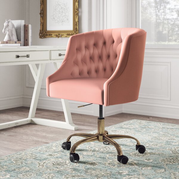 High Adjustable 360°Swivel Computer Chairs Modern Design Task Chair Pink Makeup Chair Vanity Chair Velvet Office Chair Home Office Desk Chairs with Upholstered Back Cute Chairs for Bedroom Desk