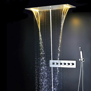 Livorno Recessed Rainfall LED Thermostatic Complete Shower System with Rough-in-Valve