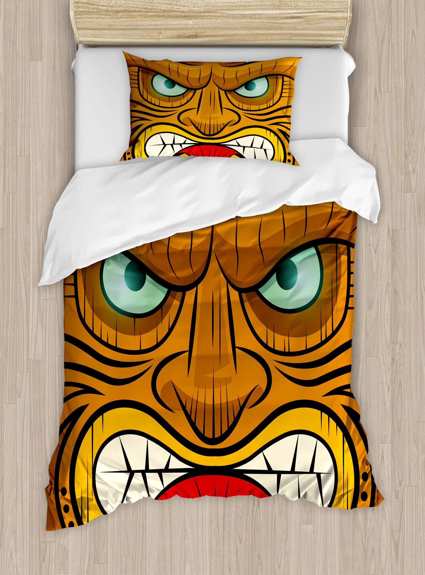 Tiki Print Pattern Duvet Cover Bedding Set