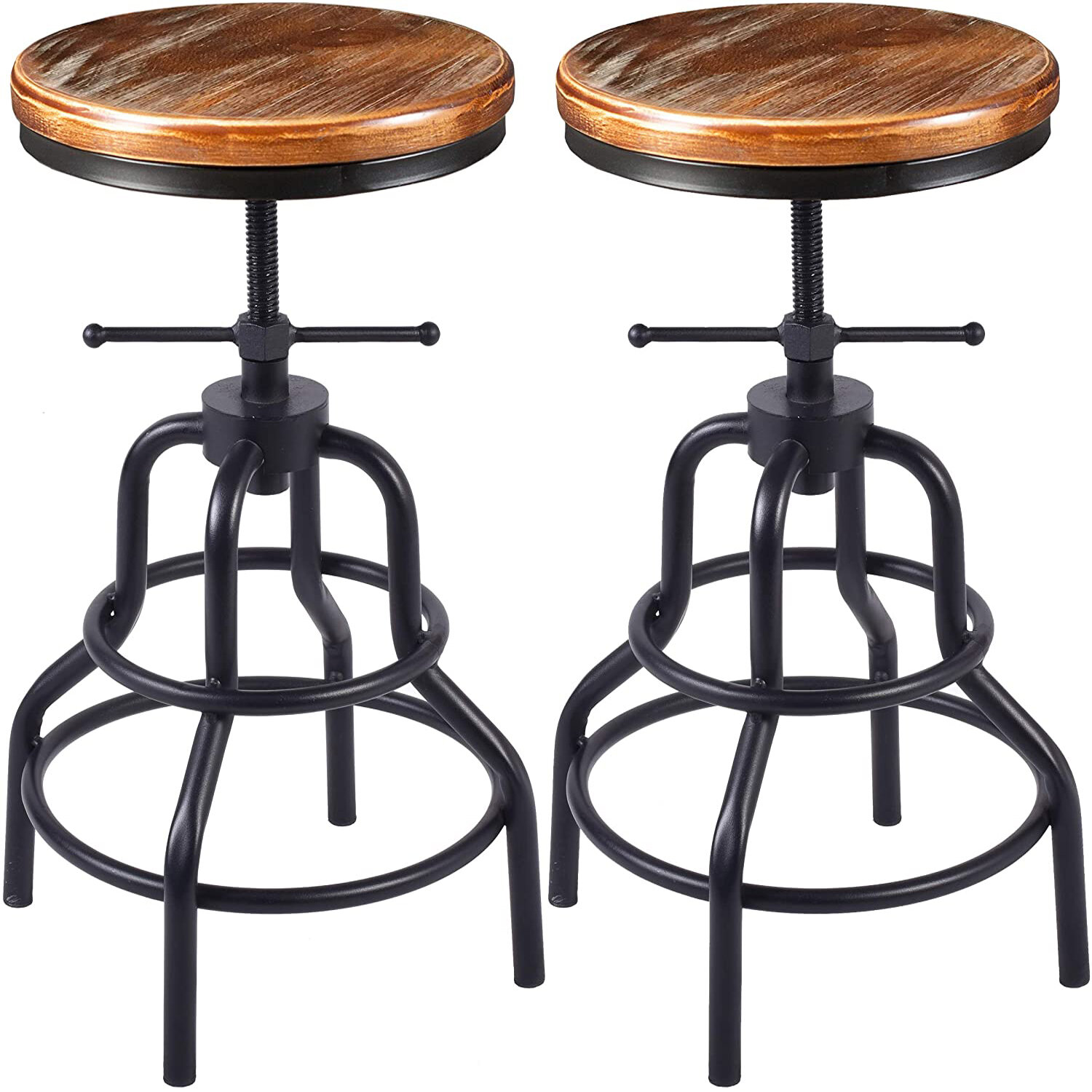 Industrial Bar Stool Antique Swivel Wood Chair Adjustable Height BLACK or TEAL 