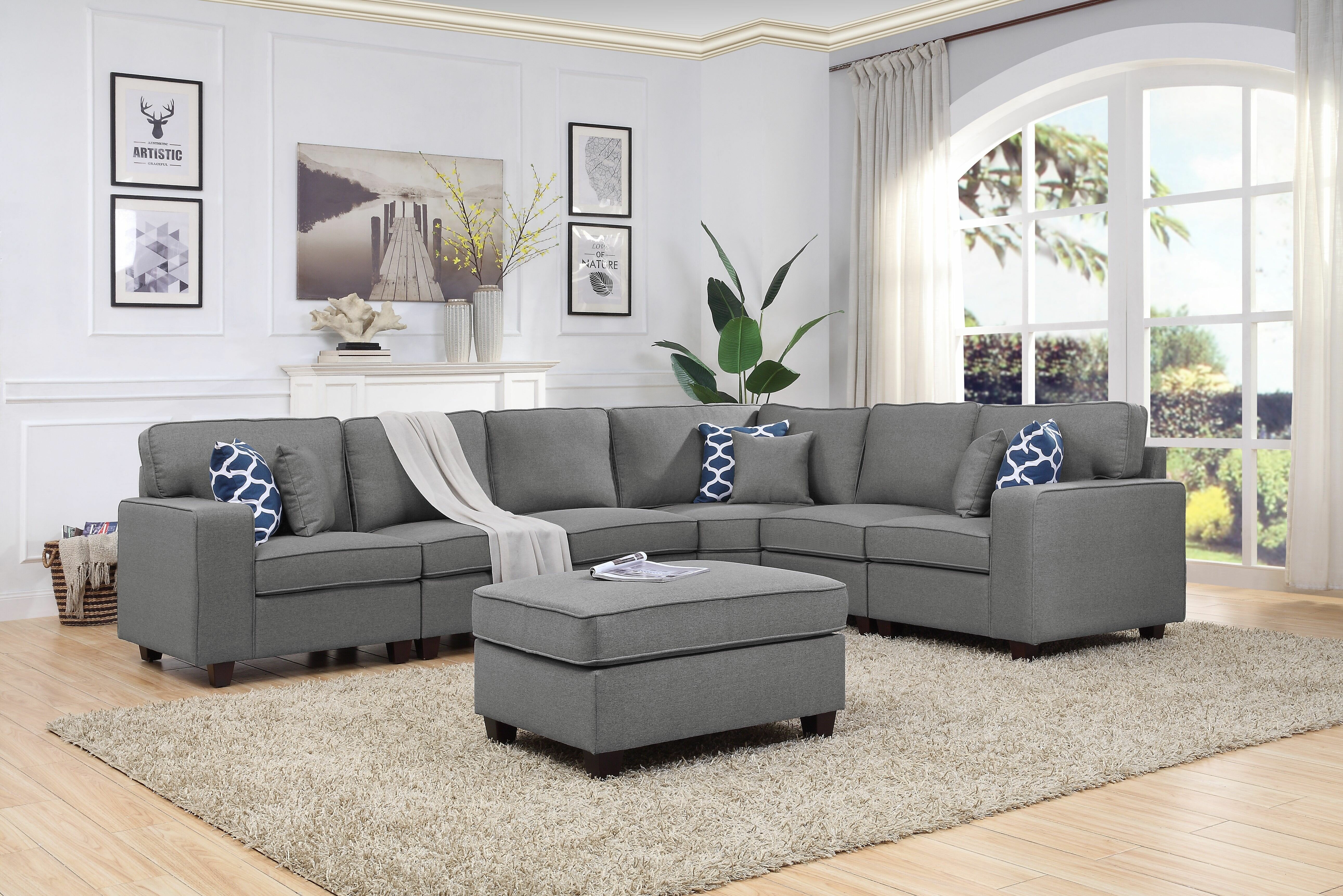 Samual 123.5″ Wide Reversible Modular Corner Sectional with Ottoman
