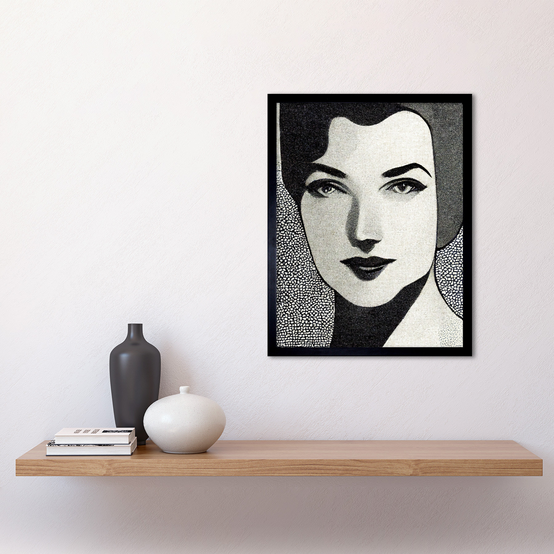 Wee Blue Coo Art Deco Black White Girl Portrait Picture Frame Art