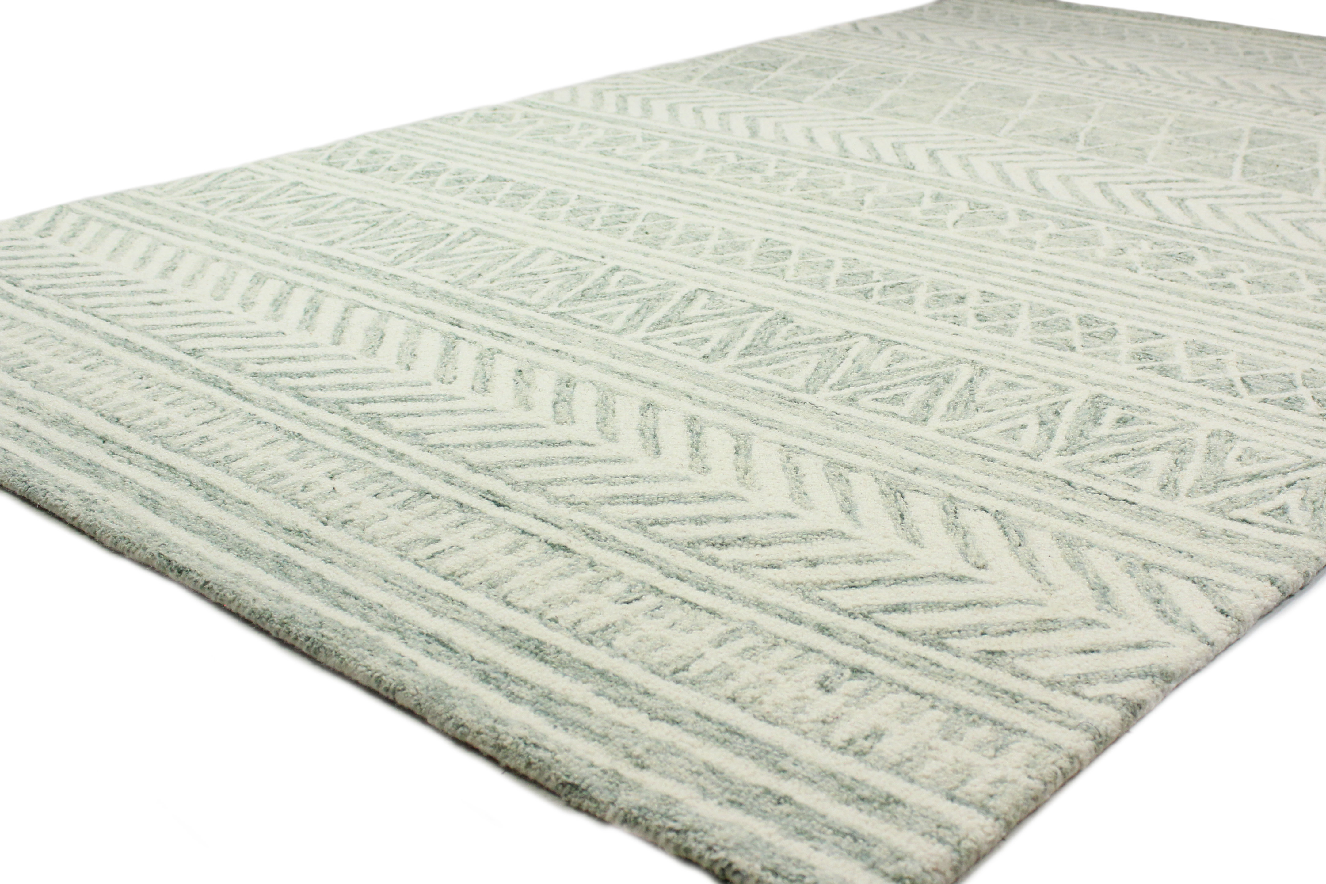 Foundstone™ Zurich Geometric Handmade Tufted Wool Ivory/Green Area Rug