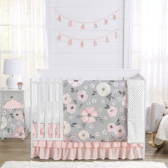 Sweet Jojo Designs Burgundy Watercolor Floral Baby Girl Nursery Crib Bedding Set Green and White Shabby Chic Flower Farmhouse Maroon 4 Pieces Blush Pink Rose Wine 