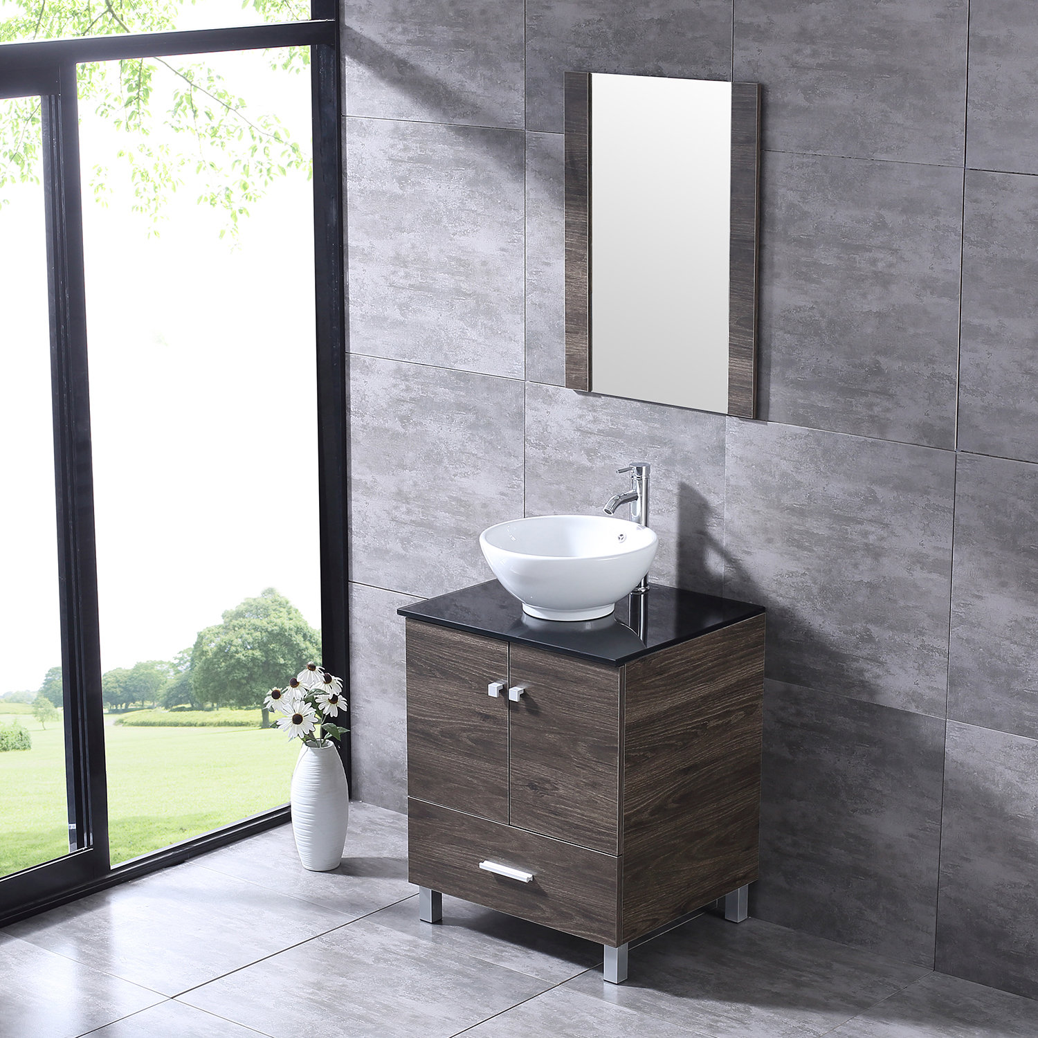 Ebern Designs Alderic 24" Single Bathroom Vanity Set with Mirror | Wayfair