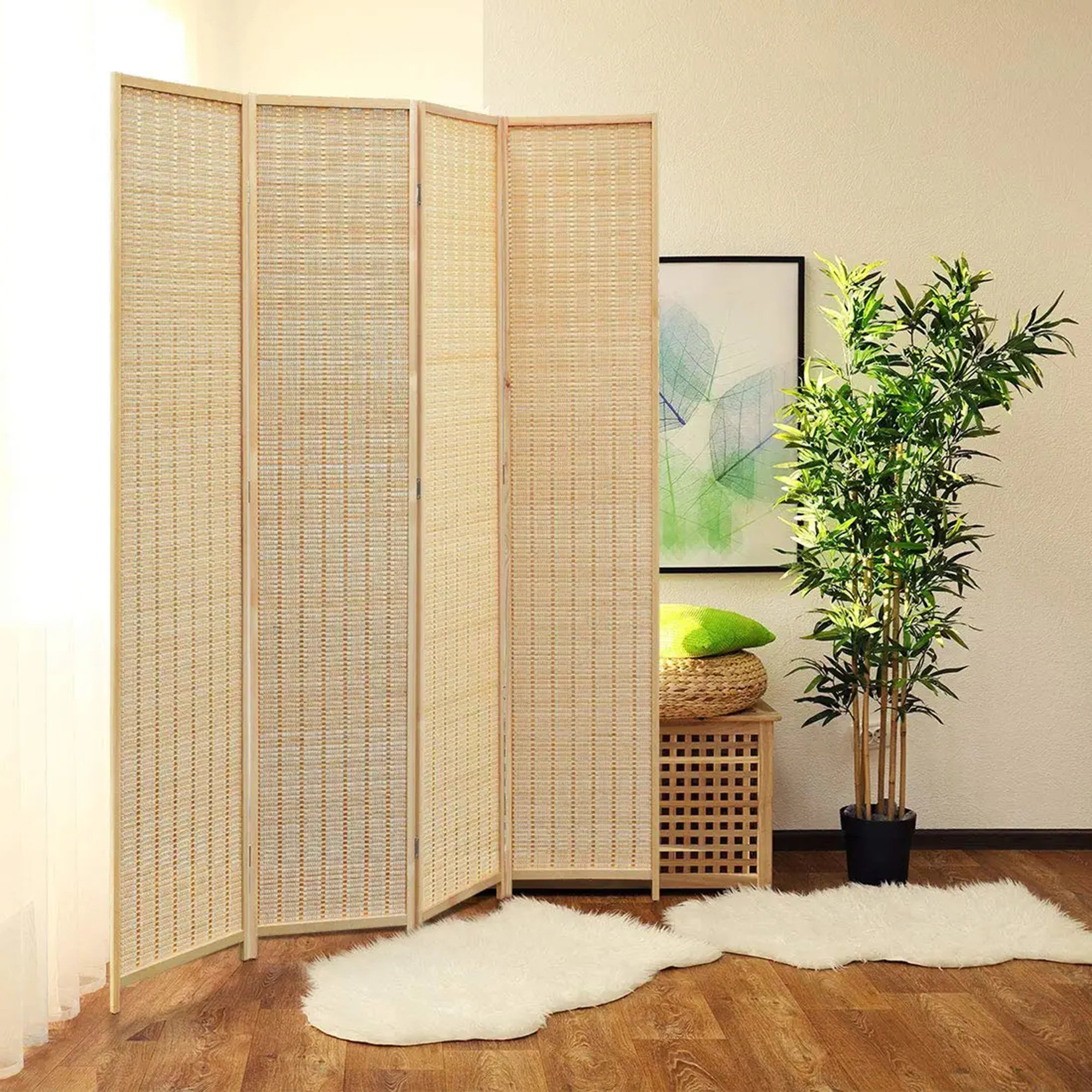 Bay Isle Home Ernest 79'' W x 70.9'' H 4 Panel Bamboo/Rattan Folding