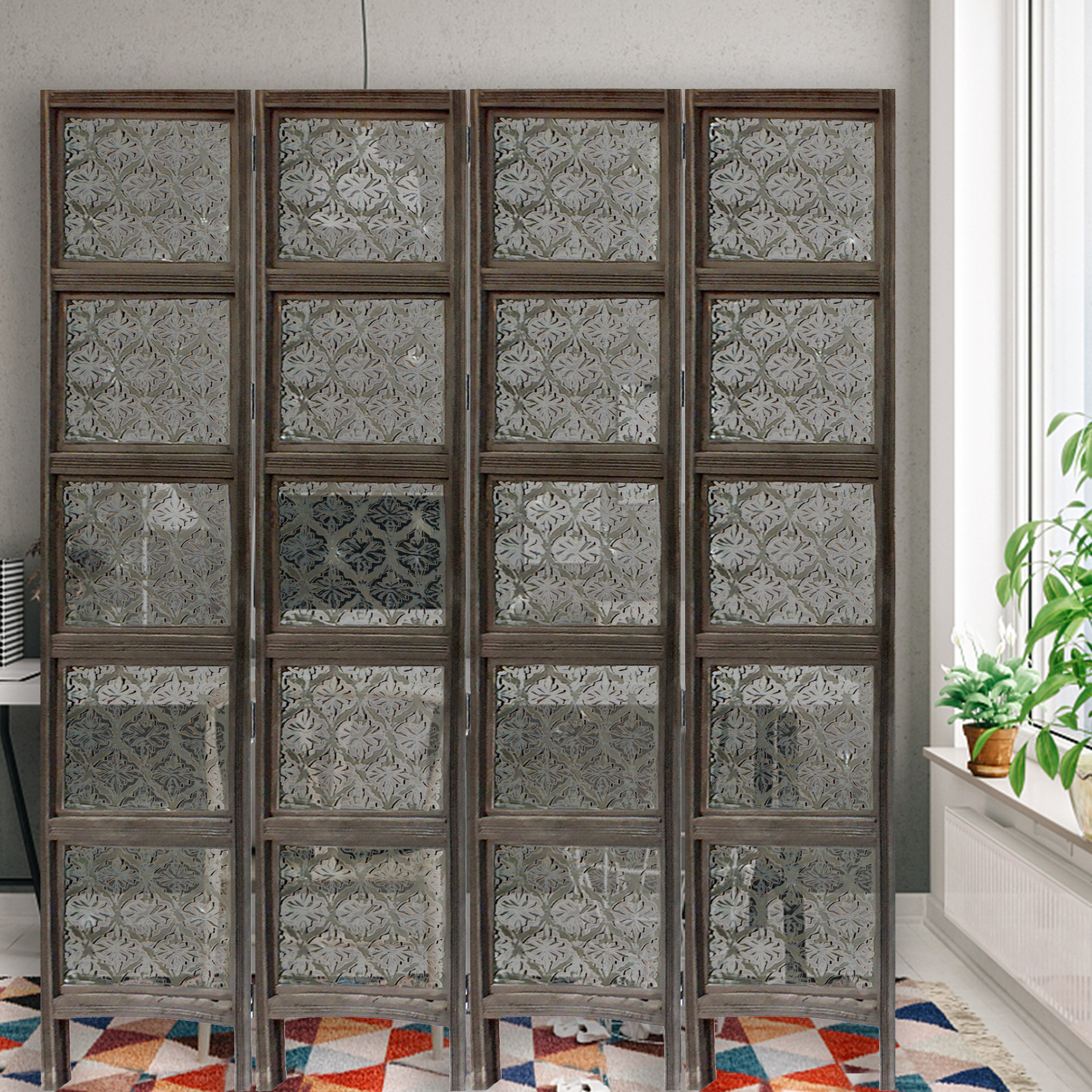 Bungalow Rose 6Ft H * 6.7Ft W 4Panel Mango Wood Room Divider with