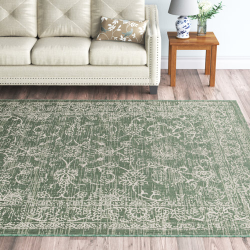 Lark Manor Inola Dark Green / Beige Indoor/Outdoor Rug & Reviews | Wayfair