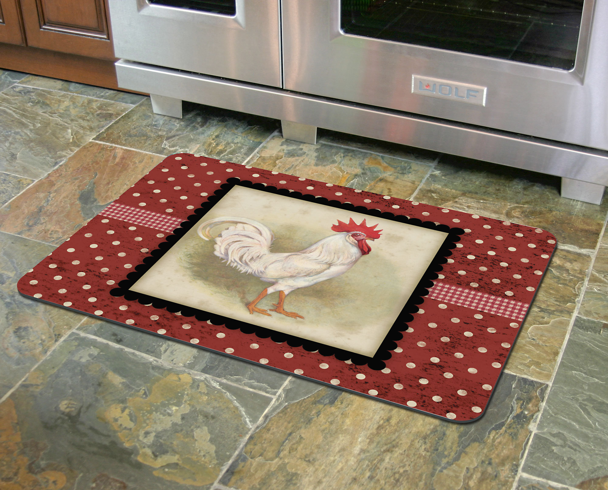 Laurel Foundry Modern Farmhouse Rapp Polka Dot Rooster Kitchen Mat