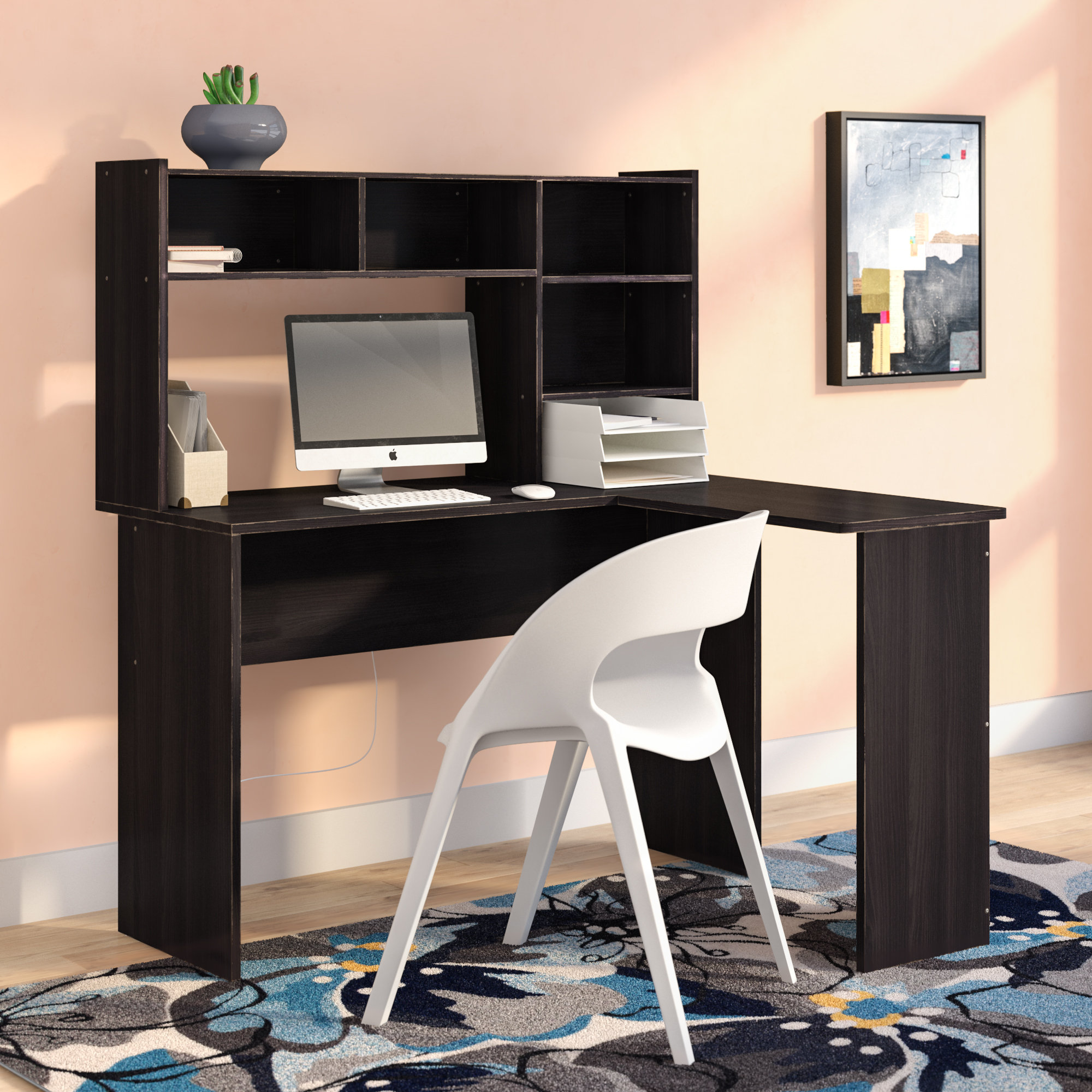 Latitude Run® Oklee LShape Executive Desk with Hutch & Reviews Wayfair