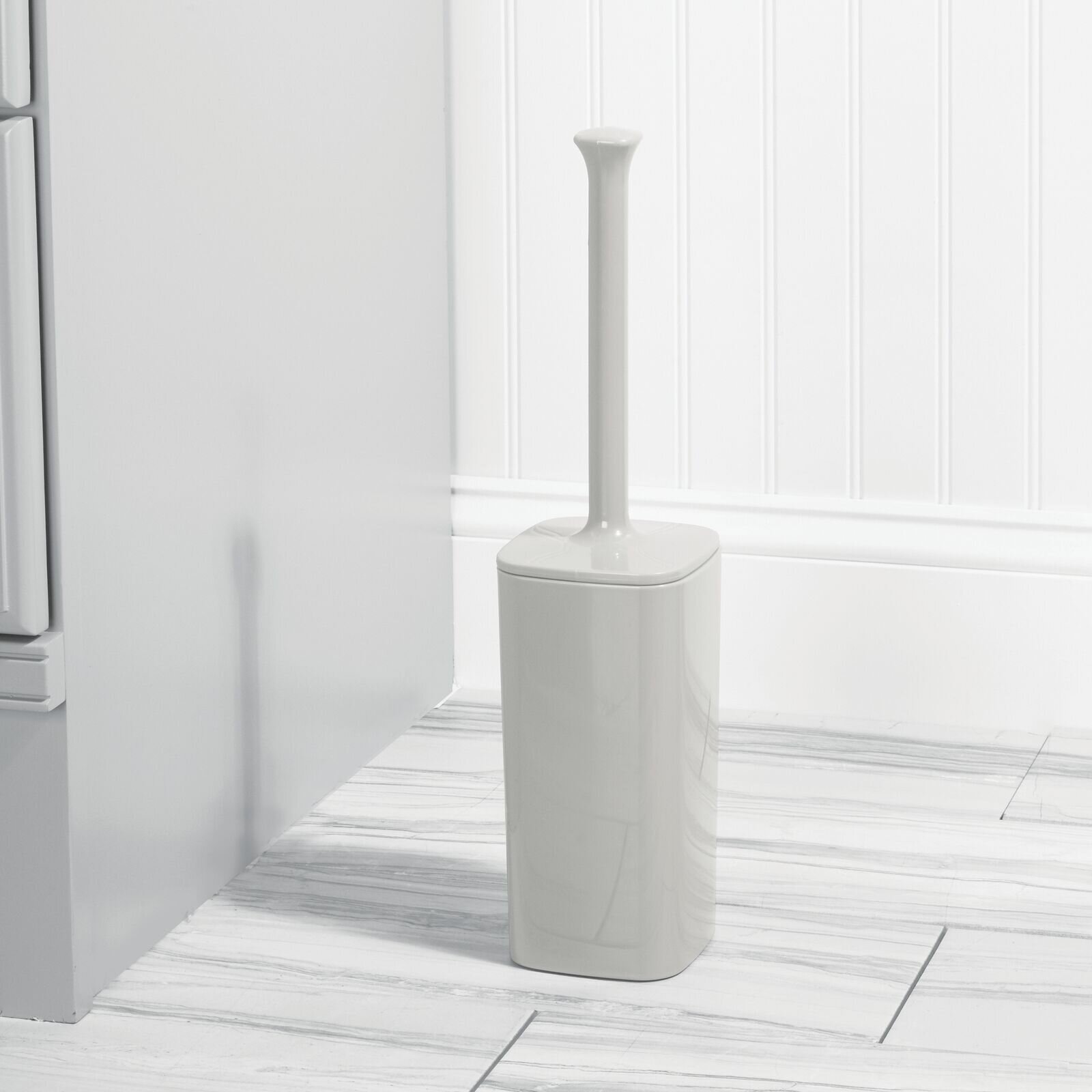 mDesign Square Plastic Toilet Bowl Brush and Holder Black 2 Pack 