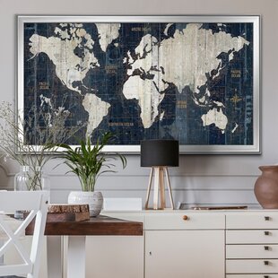 Framed Beige Travel Board Small World Map with Gold & Silver Colour Pins