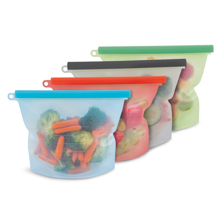 Reusable Food Storage Silicone Bags Leak-Proof Fresh Zip lock Produce Bags 5 PCS 