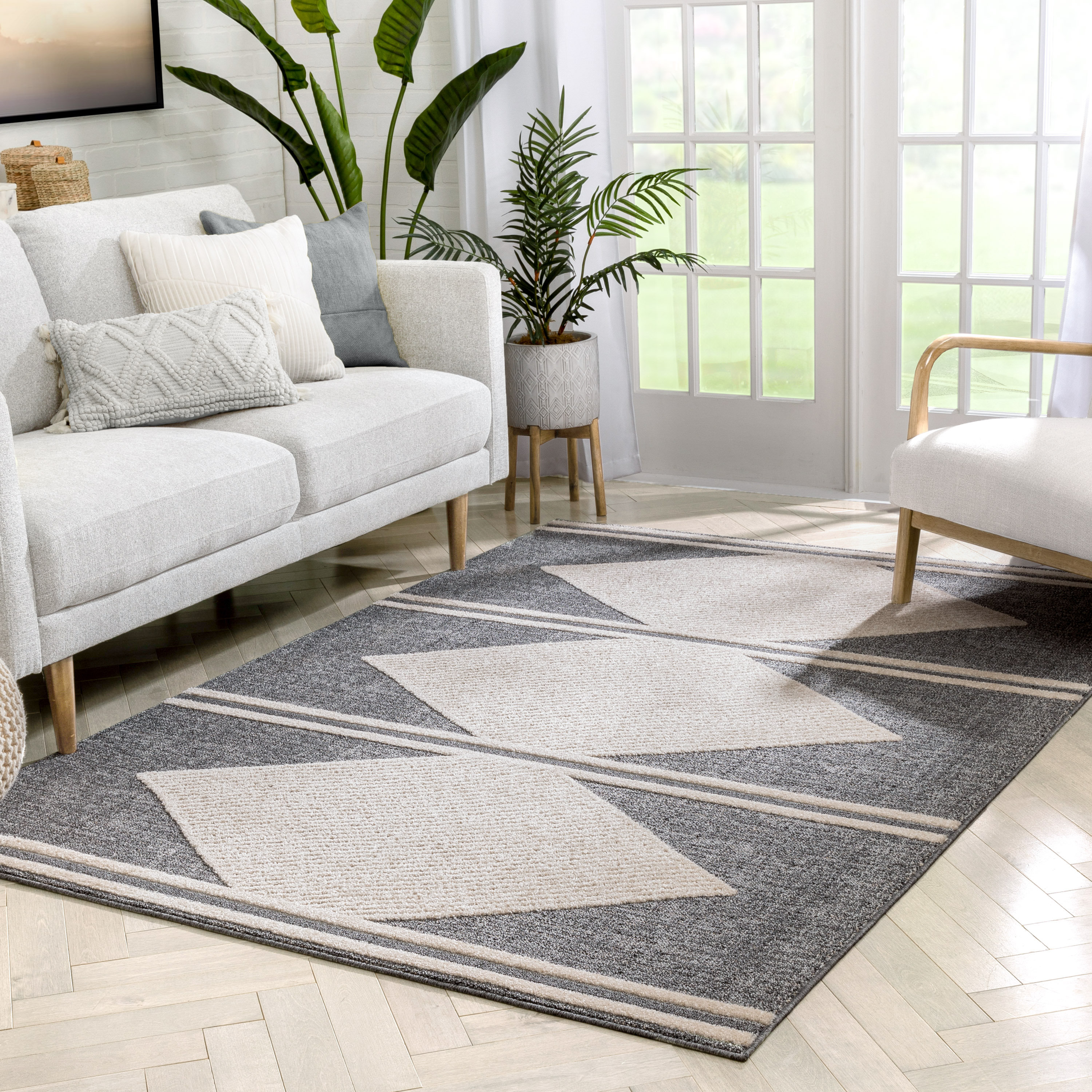 Well Woven Harlow Geometric Gray/Beige Area Rug Wayfair