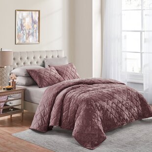 Velvet Embossed Bedspread Soft Quilt 4-Piece Multi-Tone Bed Set Plum & Purple 