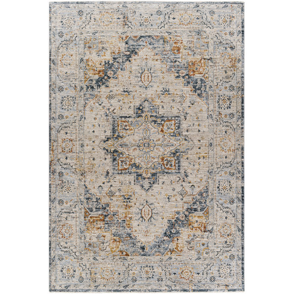 Bungalow Rose Dienne Performance Camel/Navy/Orange Rug & Reviews | Wayfair